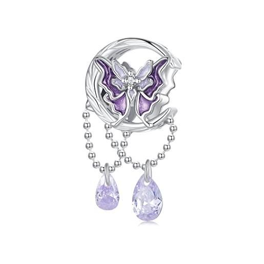 Teleye charm in argento sterling 925 con perle di luna e farfalla, compatibile con collana di braccialetto pandora, argento sterling