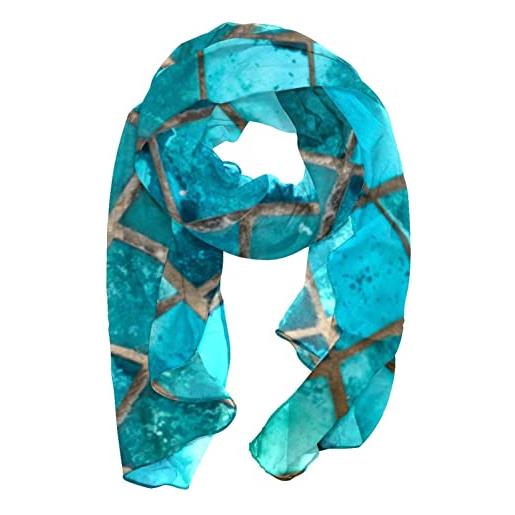 VBFOFBV sciarpe da donna sciarpa con motivo floreale con stampa leggera sciarpe alla moda scialli per la protezione solare, motivo a reticolo con motivo a griglia turchese di arte moderna