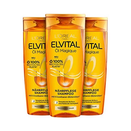 L'Oréal Paris l' oréal paris - shampoo nutriente elvive olio straordinario, per capelli normali, confezione da 3 pezzi (3 x 300 ml)
