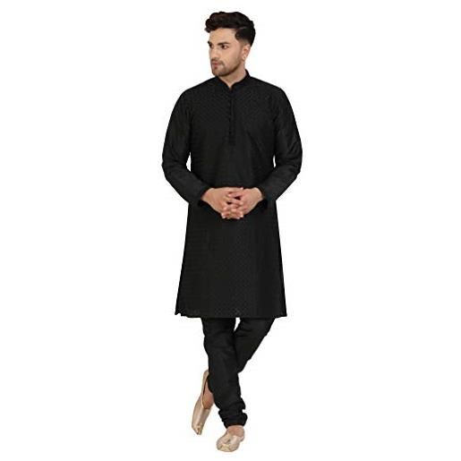 SKAVIJ uomo ricamat kurta pigiama set vestito da festa nero_m