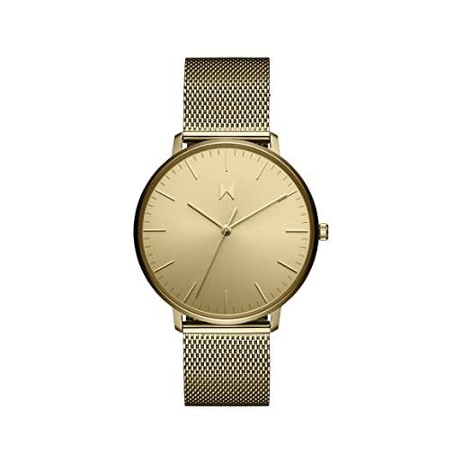 Mvmt orologio analogico al quarzo da uomo con cinturino in maglia metallica in acciaio inossidabile dorato - 28000213-d