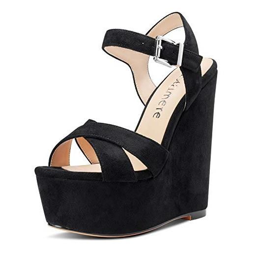 Castamere scarpe col tacco donna moda sandali con zeppa plateau wedge high heels nero pu scarpe eu 37