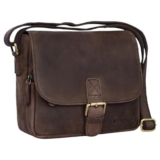 STILORD 'lucian' borsello uomo borsetta donna stile vintage in pelle borsa piccola a tracolla in cuoio a5 per tablet i. Pad da 10.1', colore: marrone scuro - pallido