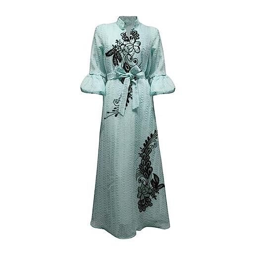 ZEELIY abito lungo ricamato con paillettes medio nuovo con ricamo arabo caftano elegante abbigliamento da donna etnica musulmana vestiti estivi da (green, m)