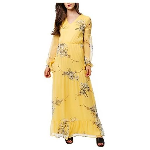 Vero moda vmsatina ls maxi dress vestito, multicolore (cream gold aop: satina print), 42 (taglia produttore: small) donna