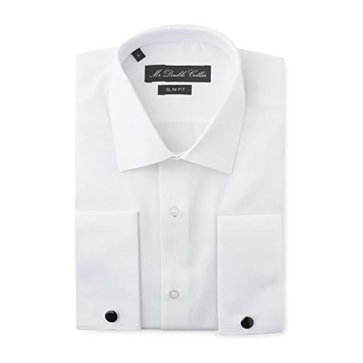 MrDoubleCollar camicia da uomo bianca con doppio polsino formale slim fit include gemelli in metallo a maniche lunghe, doppio polsino bianco, 3xl