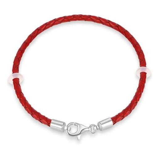 CRISNATA braccialetto in pelle intrecciata rossa 17cm con chiusura aragosta in argento sterling 925-fit fascino pandora/perline/ciondolo, regalo per uomini/donne/nipote