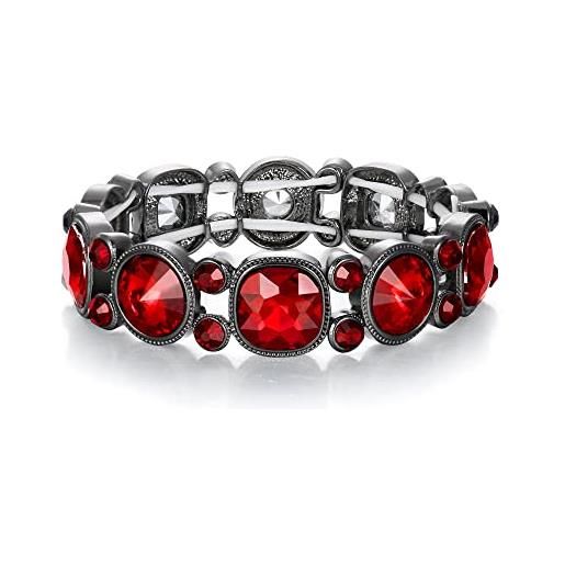 EVER FAITH bracciale elastico con cristalli rossi per donne ragazze, bracciale elastico regolabile con strass per matrimonio sposa