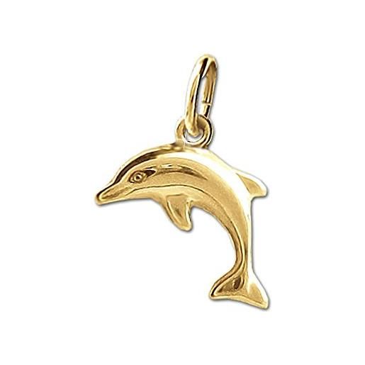 CLEVER SCHMUCK ciondolo in vero oro 333 a forma di delfino su entrambi i lati, finitura lucida