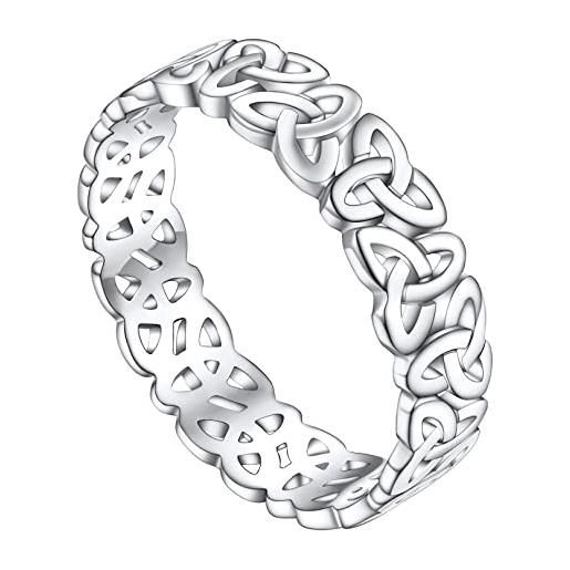 FOCALOOK anello donna in argento sterling 925, anello nodo celtico triquetra, 5mm, anello argento 925 donna taglia da 24 regalo per donna e ragazza
