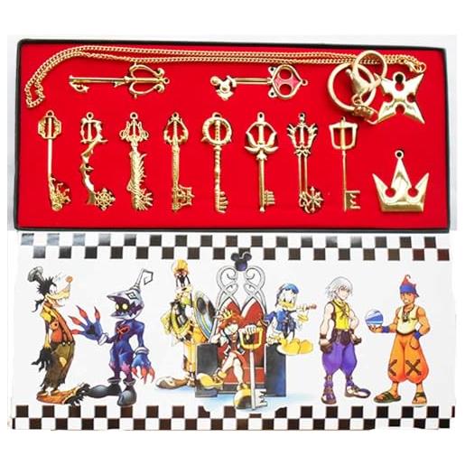 Kostor kingdom hearts ii 12 pezzi costume di scorta, ciondolo portachiavi collana, gold, taglia unica
