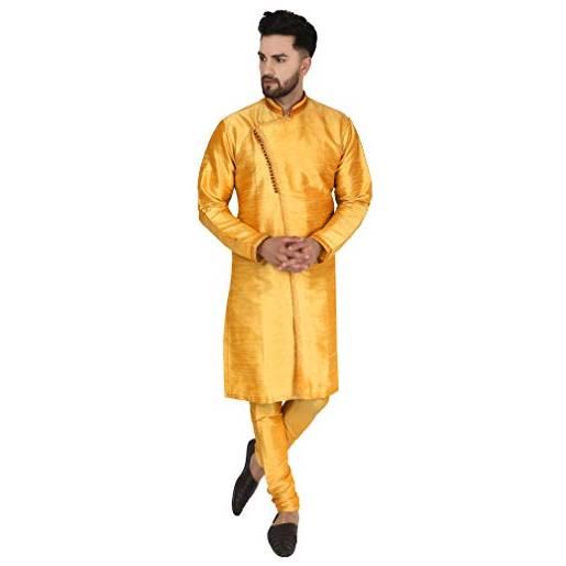 SKAVIJ uomo tunica seta d'arte kurta pigiama set abbigliamento etnico indiano oro_m