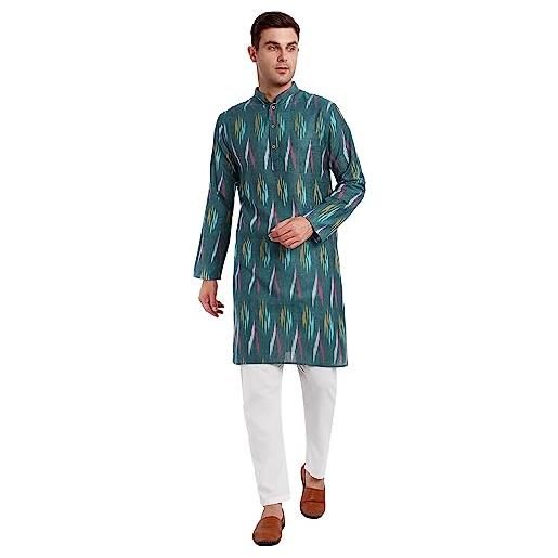 SKAVIJ kurta pigiama da uomo 100% cotone indiano etnico henley camicia a maniche lunghe e pantaloni casual completi da yoga (mare verde, x-large)