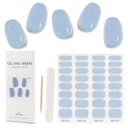 Kalolary 32pcs strisce di smalto in gel cure, adesivi per nail art adesivi a fascia completa, adesivi per chiodo uv/led gel impermeabili con file per chiodi e bastoncino (grigio)