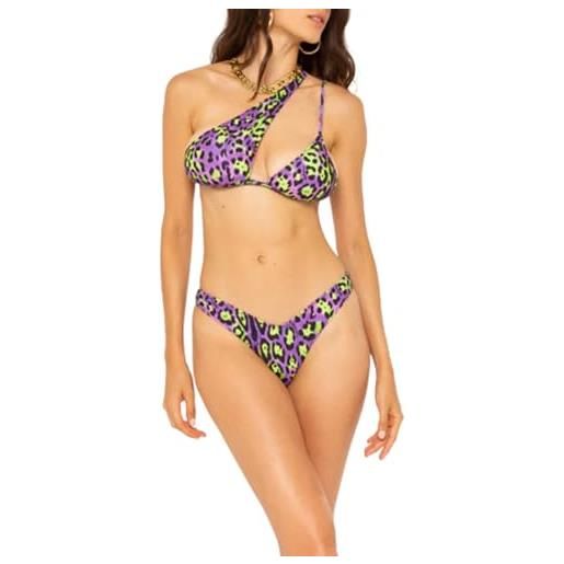 4giveness bikini donna fgbw2199 wild purple viola top spalla asimmetrica fantasia slip a v pe23 m