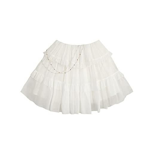 Cuteighteen gonna con volant adolescenti giapponese chiffon mini skater kawaii bow a vita alta a livelli una linea flowy sottogonna, catena gonna bianca, m