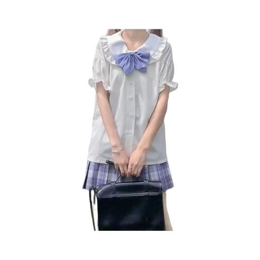 FRESQA camicie bianche lolita da donna in stile giapponese dolce ragazza con volant solido adorabile colletto alla peter pan primavera casual