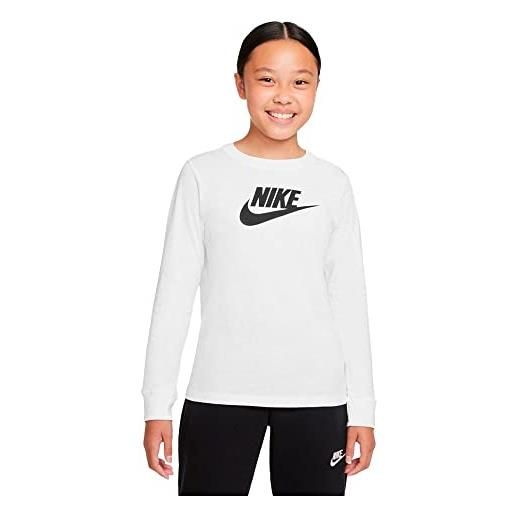 Nike g nsw ls tee basic futura maglia lunga, white/black, s bambina