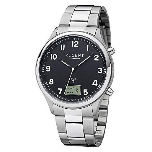Regent ba-445 - orologio da uomo radiocontrollato, analogico-digitale, al quarzo, cinturino in acciaio, colore: argento