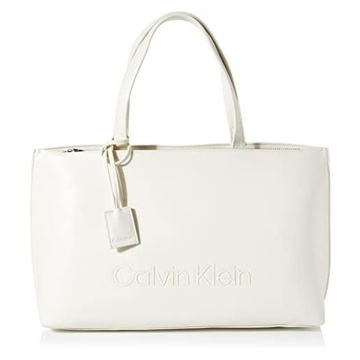 Calvin Klein ck set shopper md k60k610172, borsa a tracolla donna, bianco (dark ecru), os