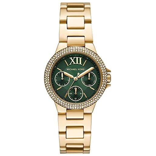 Michael Kors orologio camille da donna, movimento multifunzione, cassa in acciaio inossidabile dorata da 33 mm con bracciale in acciaio inossidabile, mk6981, tonalità oro e verde