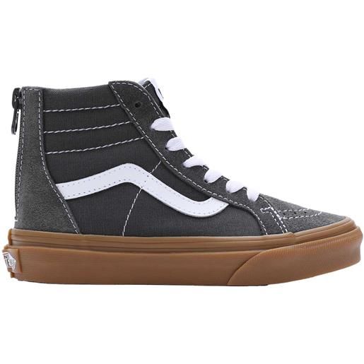 Vans - scarpe alte con zip - uy sk8-hi zip gum grey true white in pelle - taglia bambino 2,5 us, 3 us, 12,5 us, 13,5 us - grigio