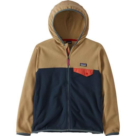 Patagonia - giacca di pile con cappuccio - k's micro d snap-t jkt new navy w/grayling brown - taglia bambino m, l, xl - marrone