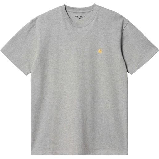 Carhartt - t-shirt in cotone - s/s chase t-shirt grey heather / gold per uomo - taglia s, l, xl - grigio