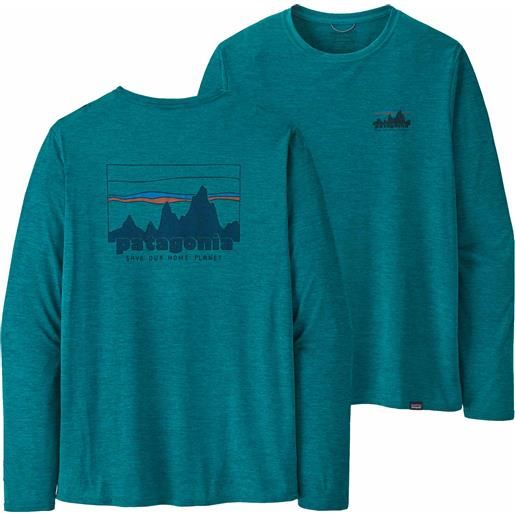 Patagonia - t-shirt traspirante da trail/running - m's l/s cap cool daily graphic shirt 73 skyline belay blue x-dye per uomo - taglia s, xl