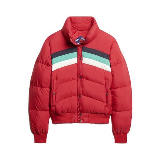Superdry - piumino rétro - retro panel short puffer coat alpine red per donne in nylon - taglia xs, s, m, l - rosso