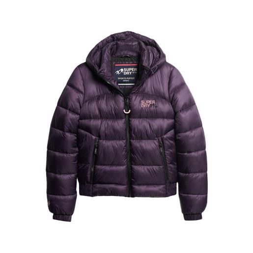 Superdry - giubbotto caldo - sports puffer bomber jacket nightshade purple per donne in nylon - taglia xs, s, m - viola