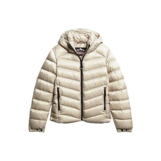 Superdry - piumino con cappuccio - hooded fuji padded jacket pelican beige per donne in poliestere riciclato - taglia xs, s, m