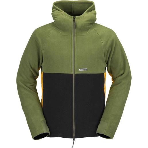 Volcom - giacca di pile caldo - polar fleece hooded full zip military per uomo - taglia m, l - kaki