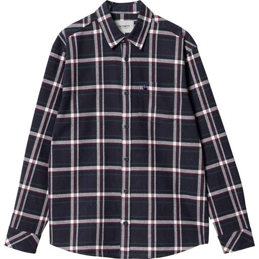 Carhartt - camicia in cotone - l/s barten shirt barten check, dark navy / dark navy per uomo in cotone - taglia m - blu navy