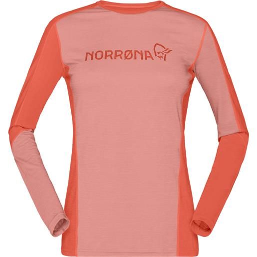 Norrona - t-shirt tecnica in lana merino - falketind equaliser merino round neck w's peach amber/orange alert per donne - taglia xs, s, m - rosa