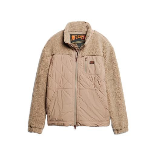 Superdry - giacca in pile trapuntata - sherpa workwear hybrid jacket mushroom per uomo - taglia s, m, l - beige