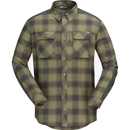 Norrona - camicia in cotone biologico e lana merino- uomo - svalbard flannel shirt m's olive drab/slate grey per uomo in cotone - taglia s, m - kaki