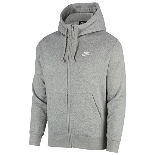Nike sportswear club fleece, felpa con cappuccio uomo, dk grey heather/matte silver/white, l