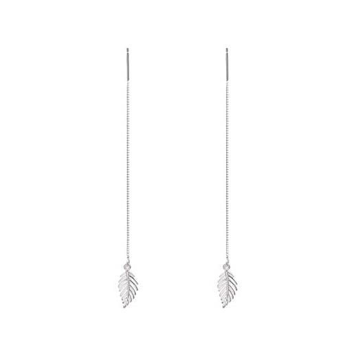 SLUYNZ 925 argento foglia penzolare orecchini catena per le donne girls long threader orecchini nappa (leaf threader earrings)