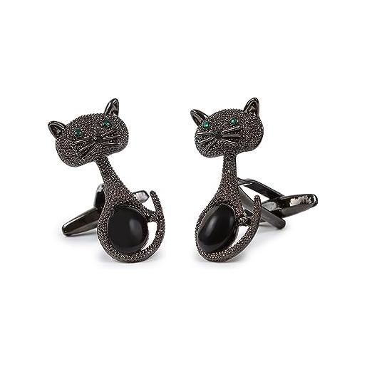 Gemelolandia | gemelli da camicia gatto nero con occhi luminosi e pietra nera - dimensioni 15 x 35 mm gemelli originali per camicie