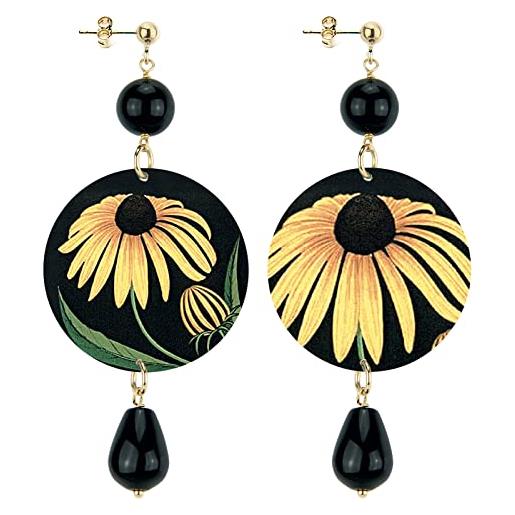 IN LEBOLE collezione the circle fiore giallo orecchini da donna in ottone pietra nero