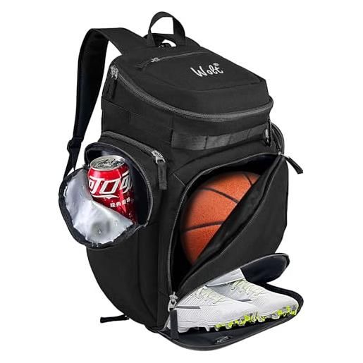 WOLT zaino da basket con scomparto separato per palline e tasca per scarpe, grande borsa per attrezzature sportive per basket, calcio, rugby, pallavolo, baseball