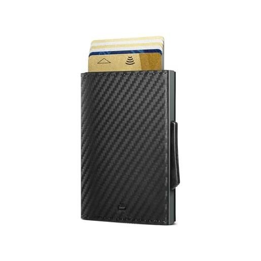 ÖGON -DESIGNS- portafoglio automatico in alluminio e vera pelle cascade slim wallet - porta carte a prova di rfid - capacità 8 carte e banconote (platinium carbon)