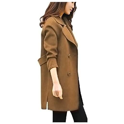 TRIGLICOLEUM cappotto di lana da donna, elegante, lungo, tinta unita, invernale, doppiopetto, colletto rovesciato, giacca di lana a maniche lunghe, per le mezze stagioni, invernale, caldo, trench, slim fit