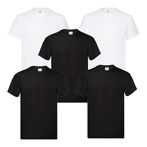 smilo & bron fruit of the loom - maglietta da uomo, confezione da 5, in cotone resistente, 100% cotone, vestibilità regolare, 3 x bianco/2 x nero, m