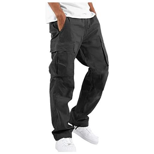 SOMTHRON pantaloni cargo da uomo casual con coulisse elastica in vita tinta unita pantaloni da jogging con tasche, nero , xxxl