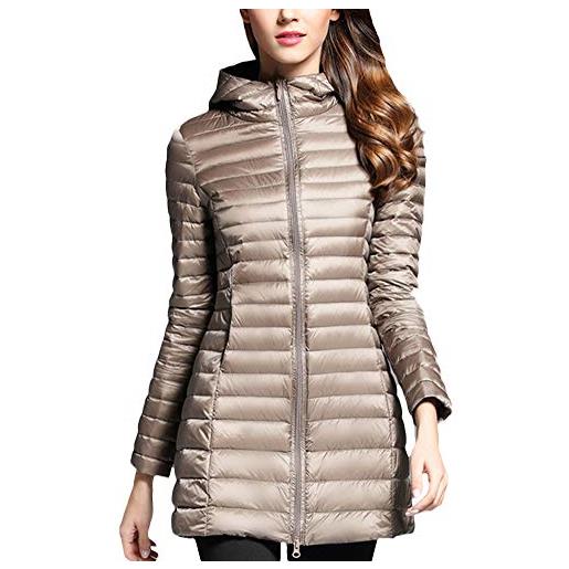 ZhuiKunA lunga giacca piumino donna ultraleggeri cappotto trapuntato packable giacca con cappuccio cammello s