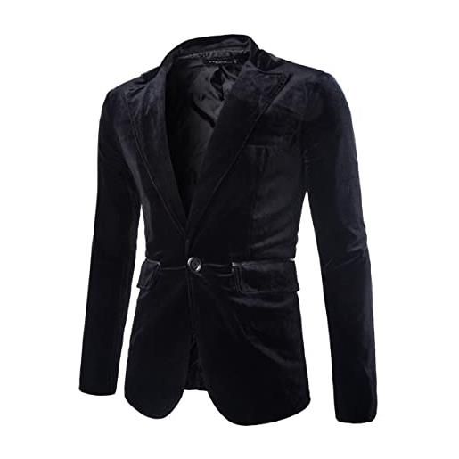 HuanHaoYu uomo autunno/inverno peak risvolto un bottone blazer elegante semplicità colore solido velluto a coste giacca, nero , xl