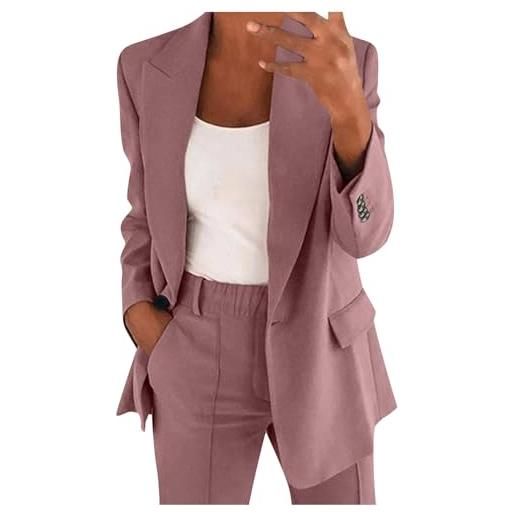 MGSFGlk tailleur pantalone da donna pantaloni e giacca tuta cerimonia curvy completo donna elegante taglie forti tinta unita completa blazer ufficio e lavoro set due pezzi a maniche lunghe aperto davanti