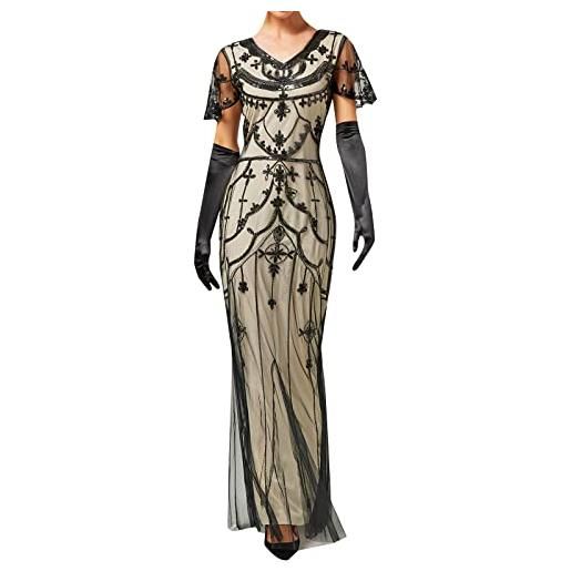 BABEYOND - Abito da donna con maniche corte, stile Gatsby, anni '20, costume  di carnevale, abito per feste a tema, oro nero., XS 